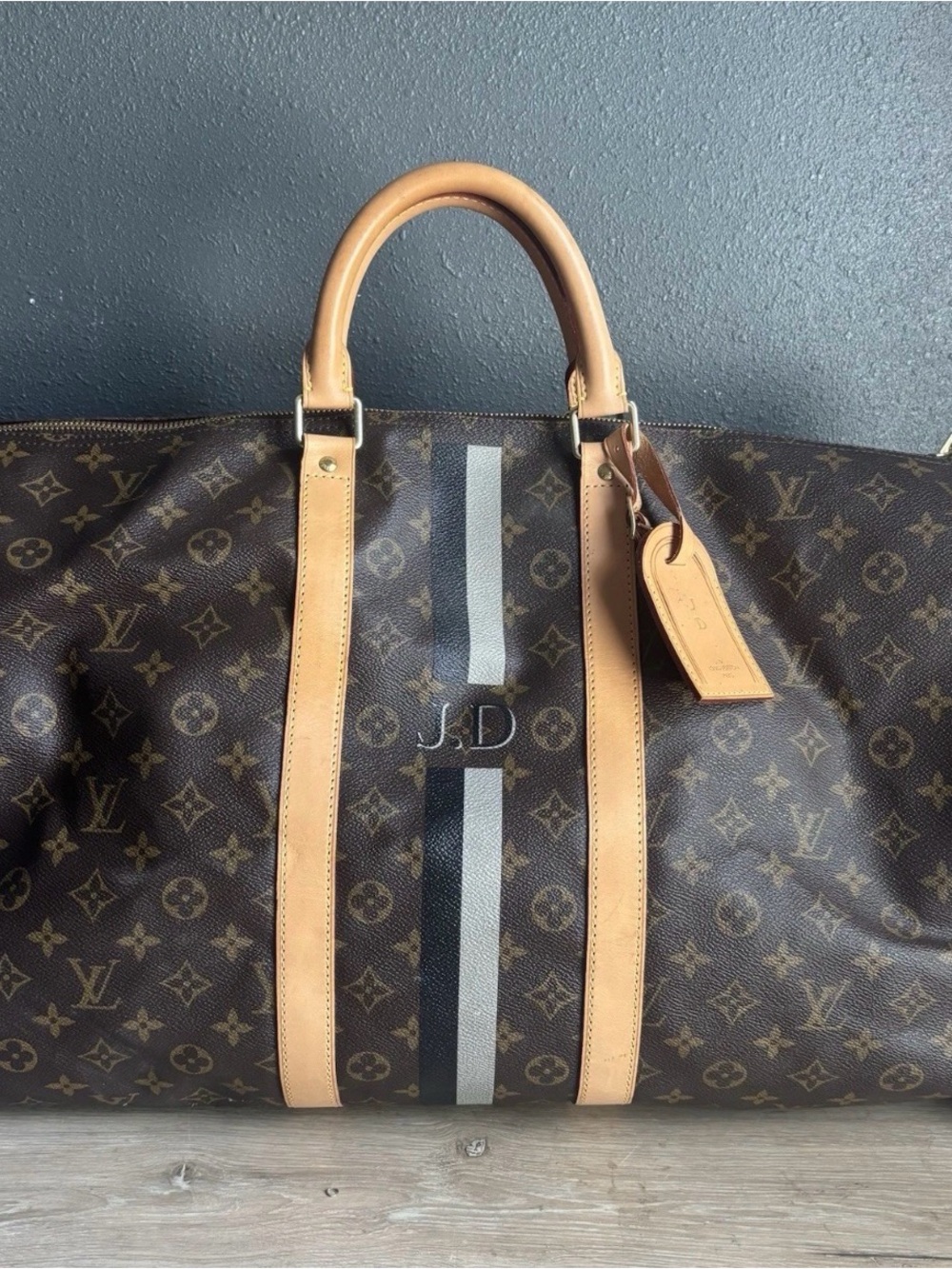 Auth LOUIS VUITTON Keepall Bandouliere 55 Monogram Canvas Duffel Bag JD Initial